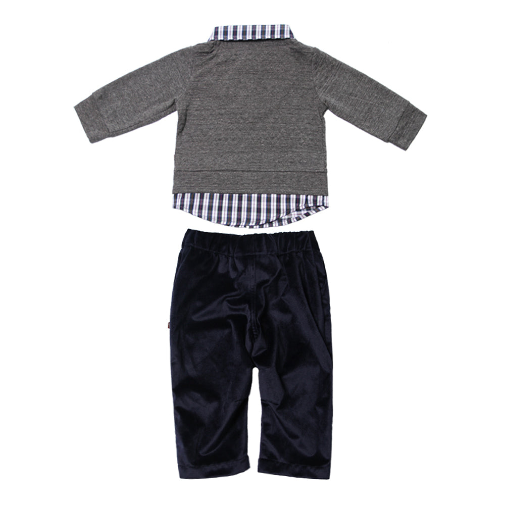 Charcoal 2fer Sweater and Navy Suede Pant Set for Baby Boys