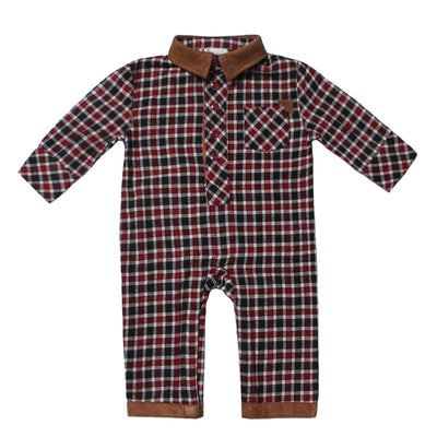 Study Hall Plaid Flannel Romper for Baby Boys