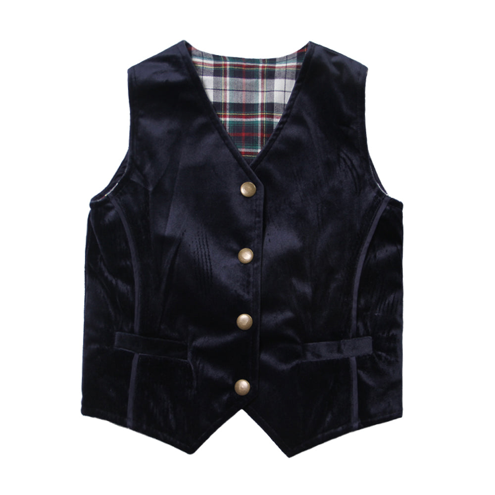 The Homecoming Reversible Vest in Navy and Plaid for Boys