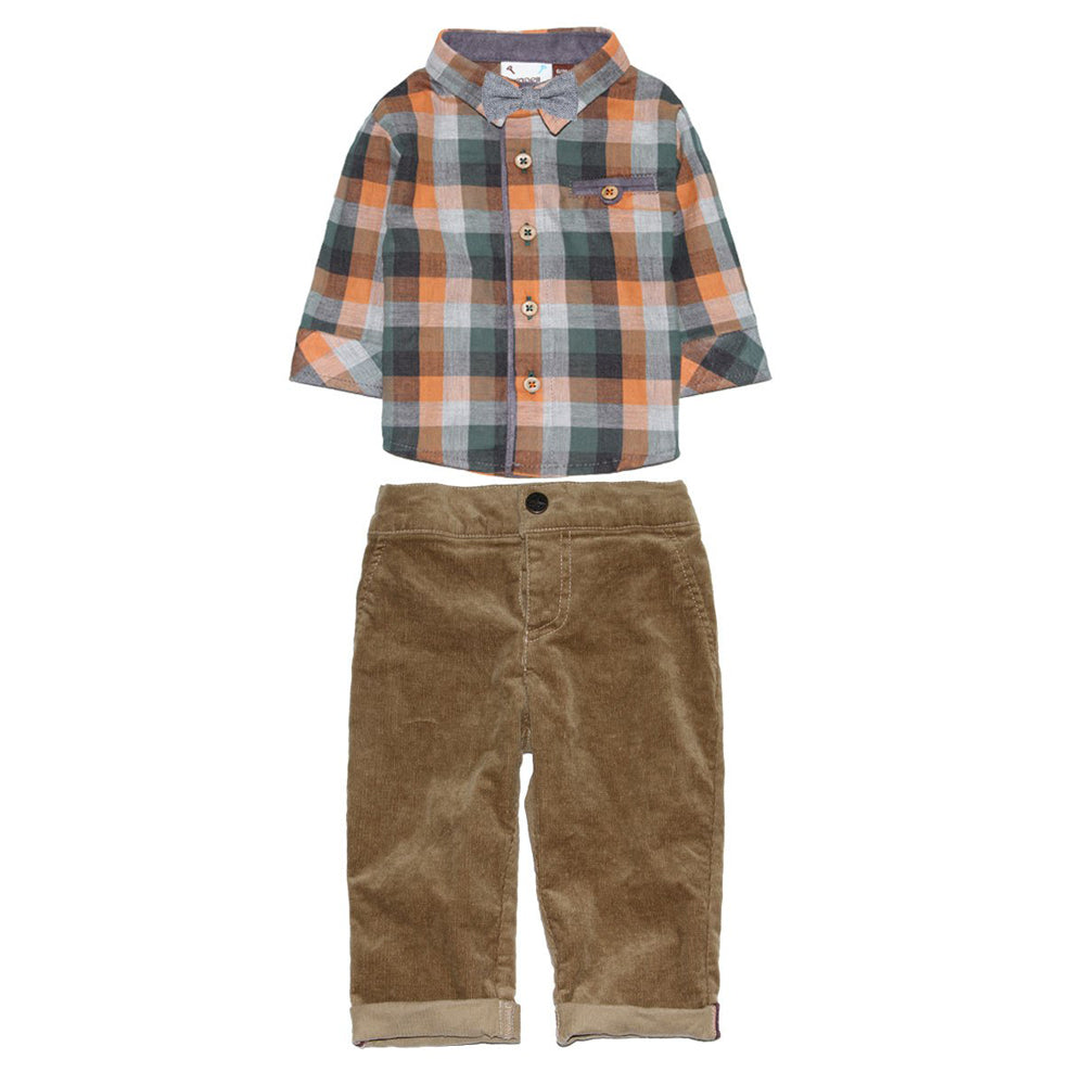Pumpkin Spice Shirt and Corduroy Pant Set with Bowtie