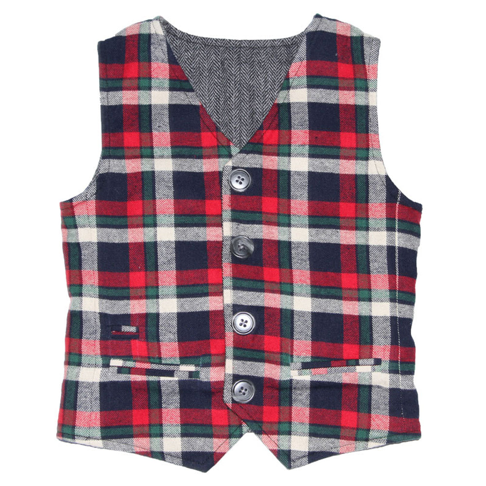 Herringbone and Ashton Plaid Reversible Vest for Boys