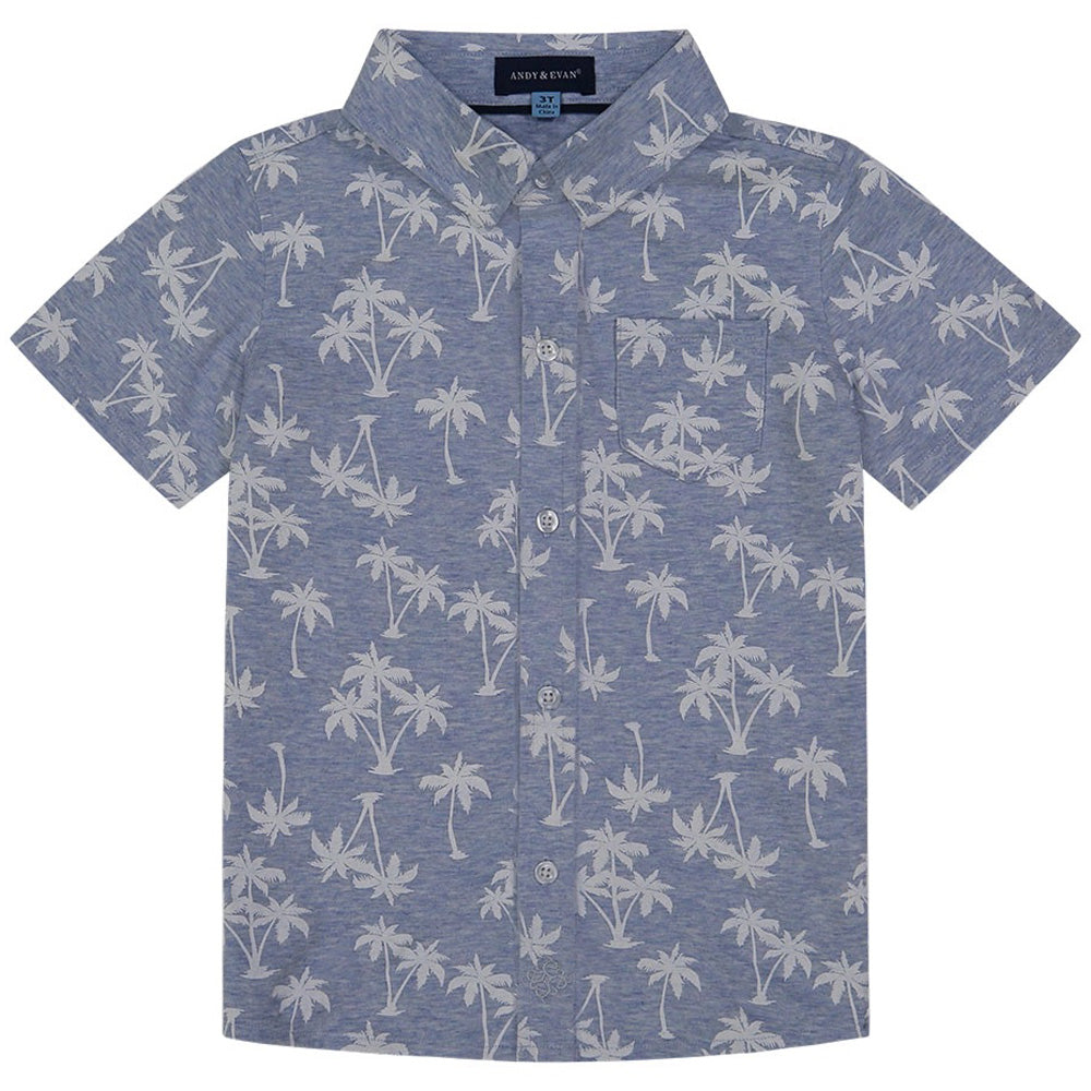 Boys Palm Tree Print Knit Button Down Shirt