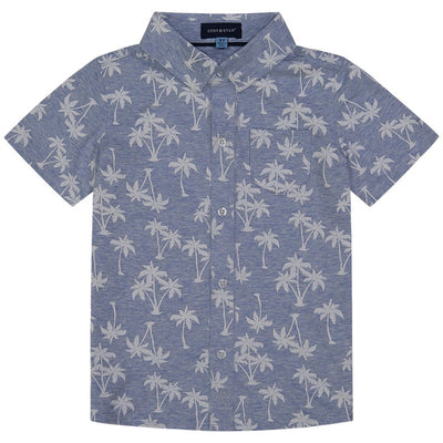 Boys Palm Tree Print Knit Button Down Shirt