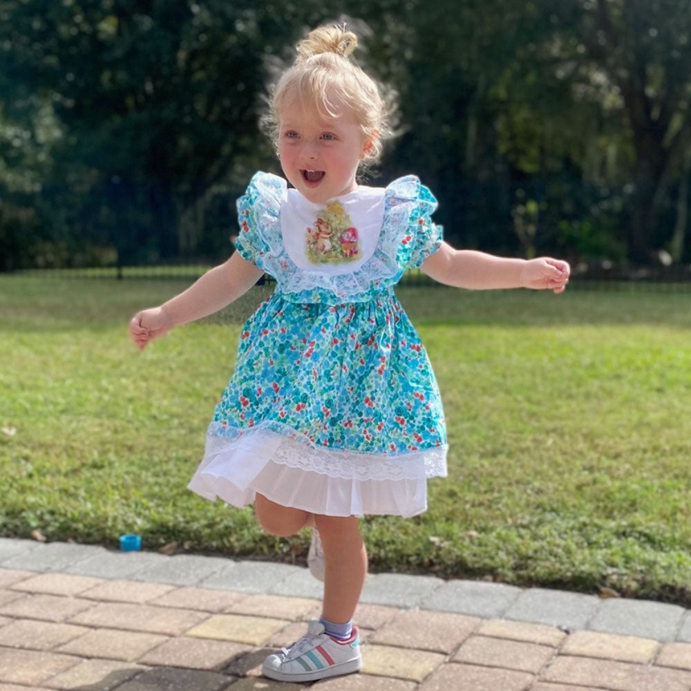 Baby and Little Girls Spring Easter Bunny Floral Lace Cotton Dress