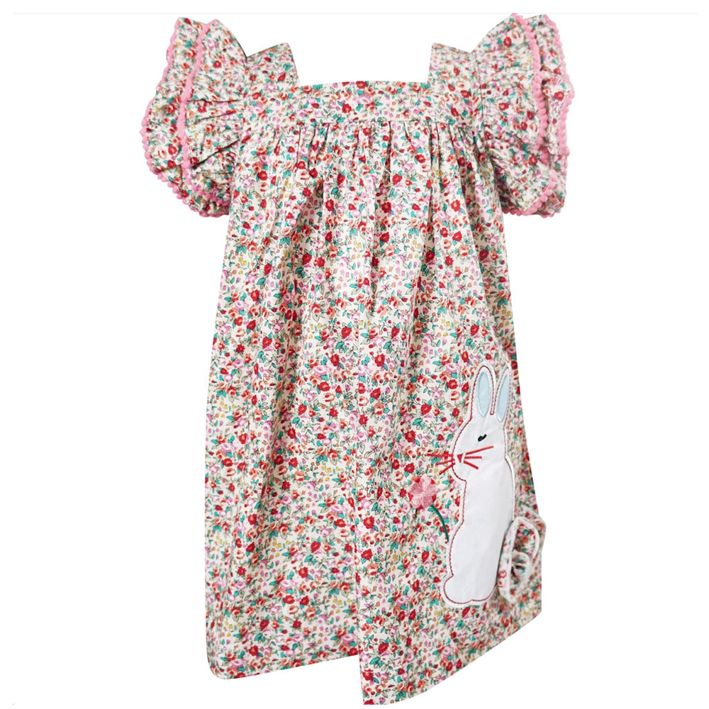 Baby and Little Girls Easter Bunny Floral Pom Pom Dress