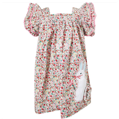 Baby and Little Girls Easter Bunny Floral Pom Pom Dress
