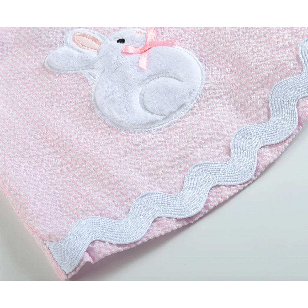 Pink Striped Seersucker Fuzzy Bunny Top and Bloomer Set