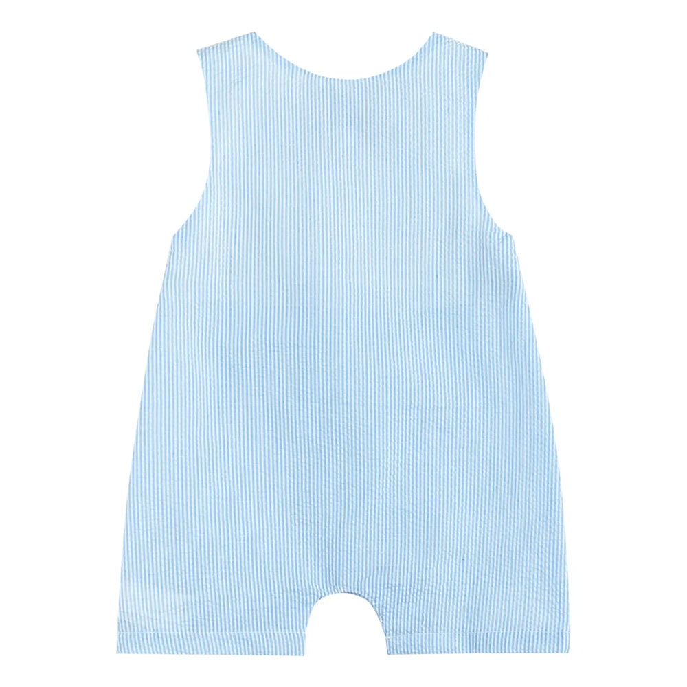 Blue Striped Seersucker Bunnies Romper