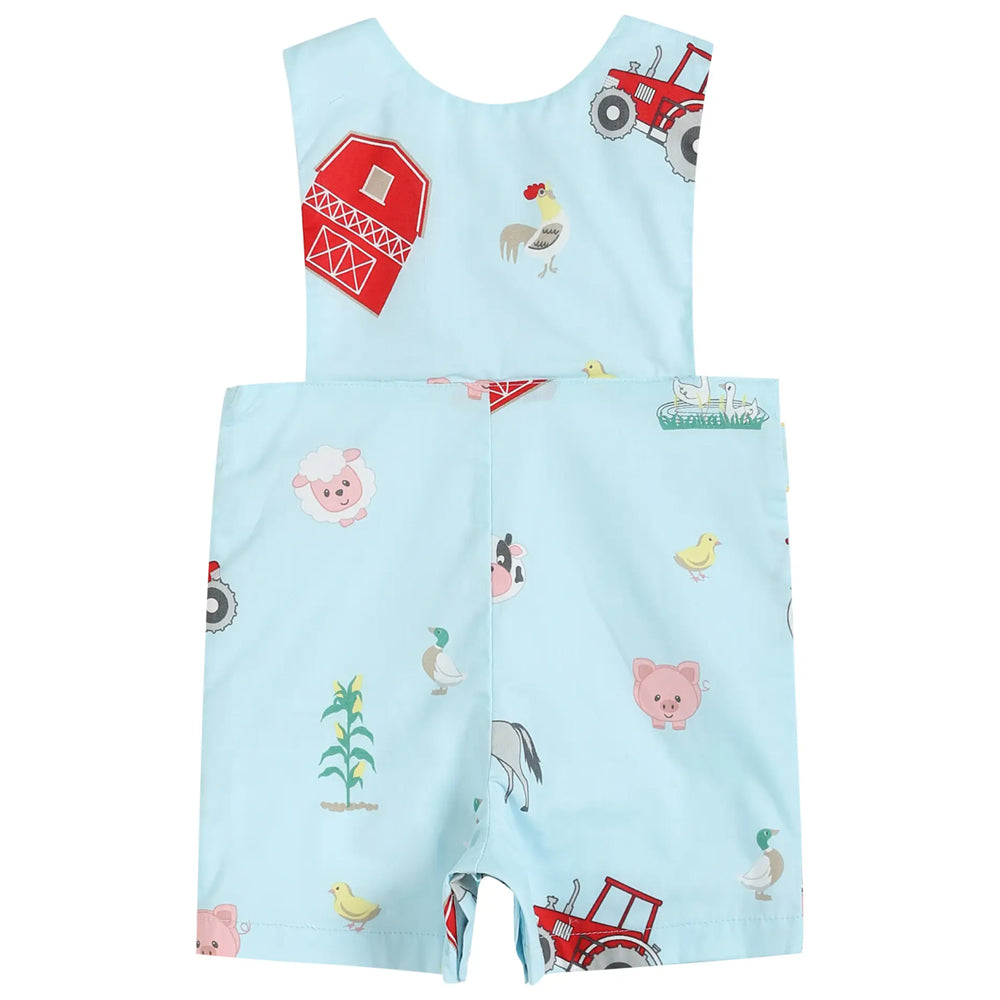Light Blue Barnyard Print Smocked Romper