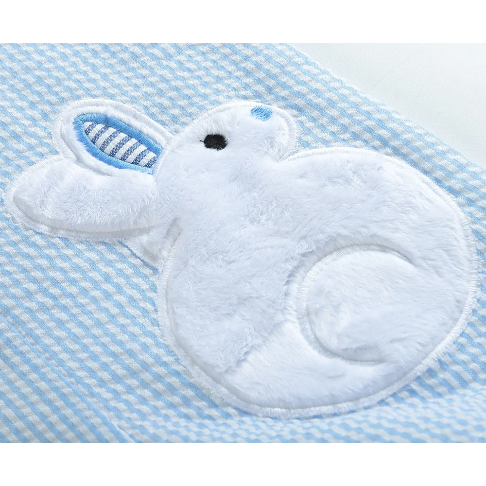 Light Blue Seersucker Fuzzy Bunny Shortalls