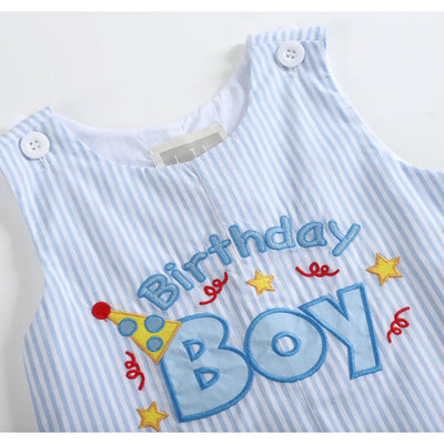 Light Blue Birthday Boy Applique Shortalls