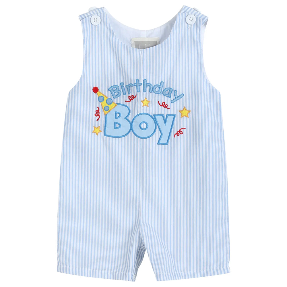Light Blue Birthday Boy Applique Shortalls