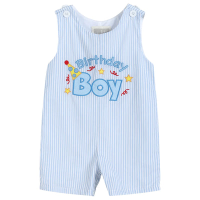 Light Blue Birthday Boy Applique Shortalls