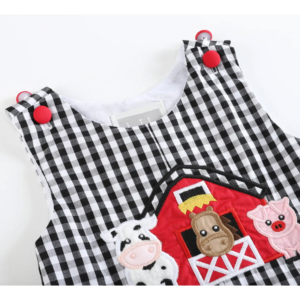 Black Gingham Barn Scene Overalls