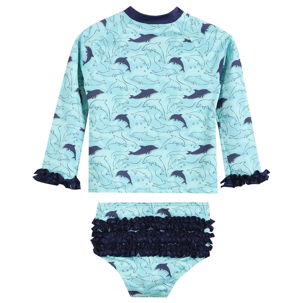 Dolphins Rashguard and Bottoms 2 Piece Swim Set