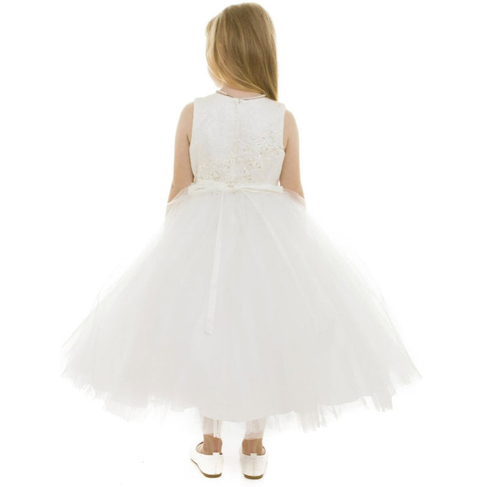 Big Girls 8-16 Luna Ivory Jacquard and Tulle Beaded Communion Dress