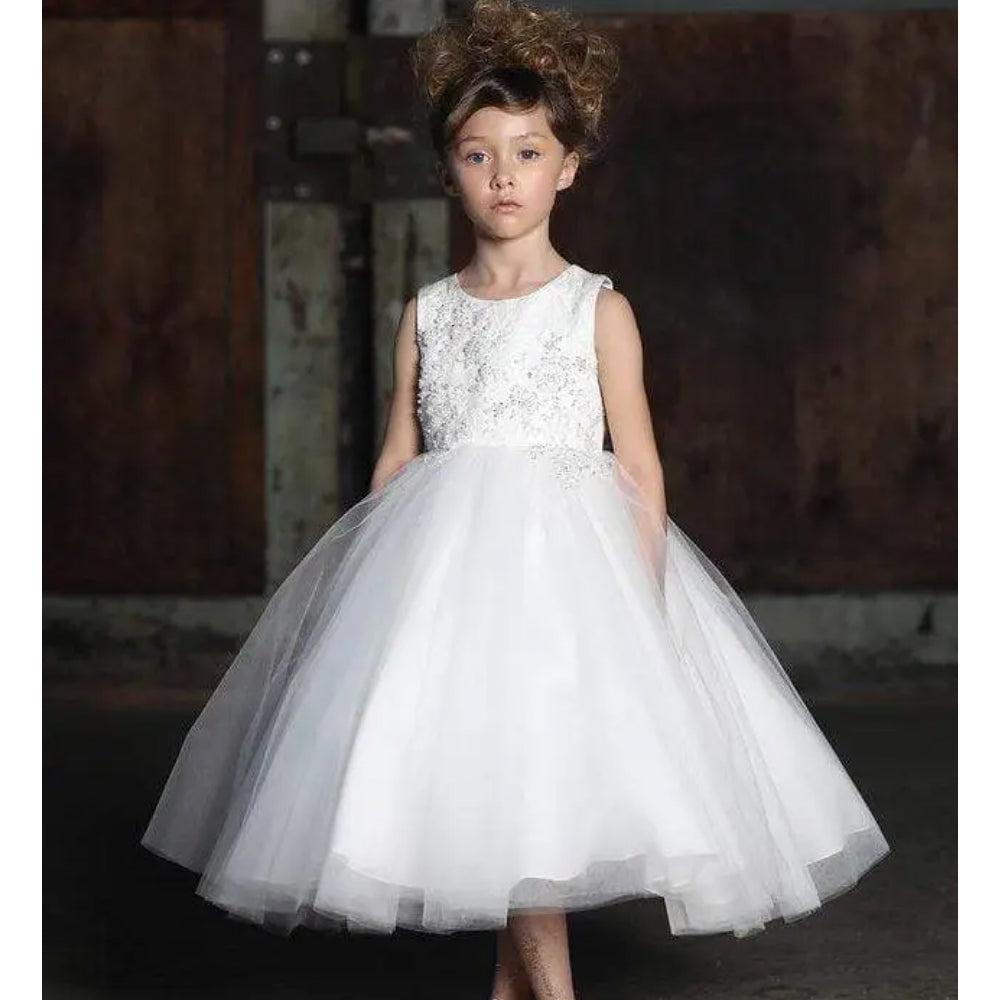 Big Girls 8-16 Luna Ivory Jacquard and Tulle Beaded Communion Dress