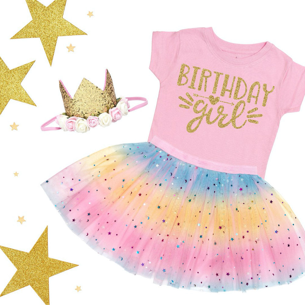Birthday Girl Pink and Gold Short Sleeve Shirt