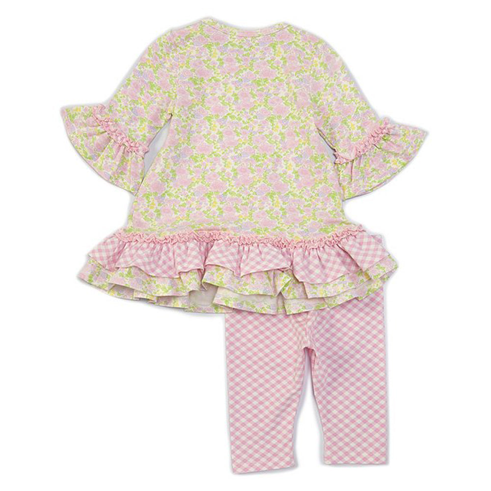 Bunny Applique Floral Top and Gingham Legging Set