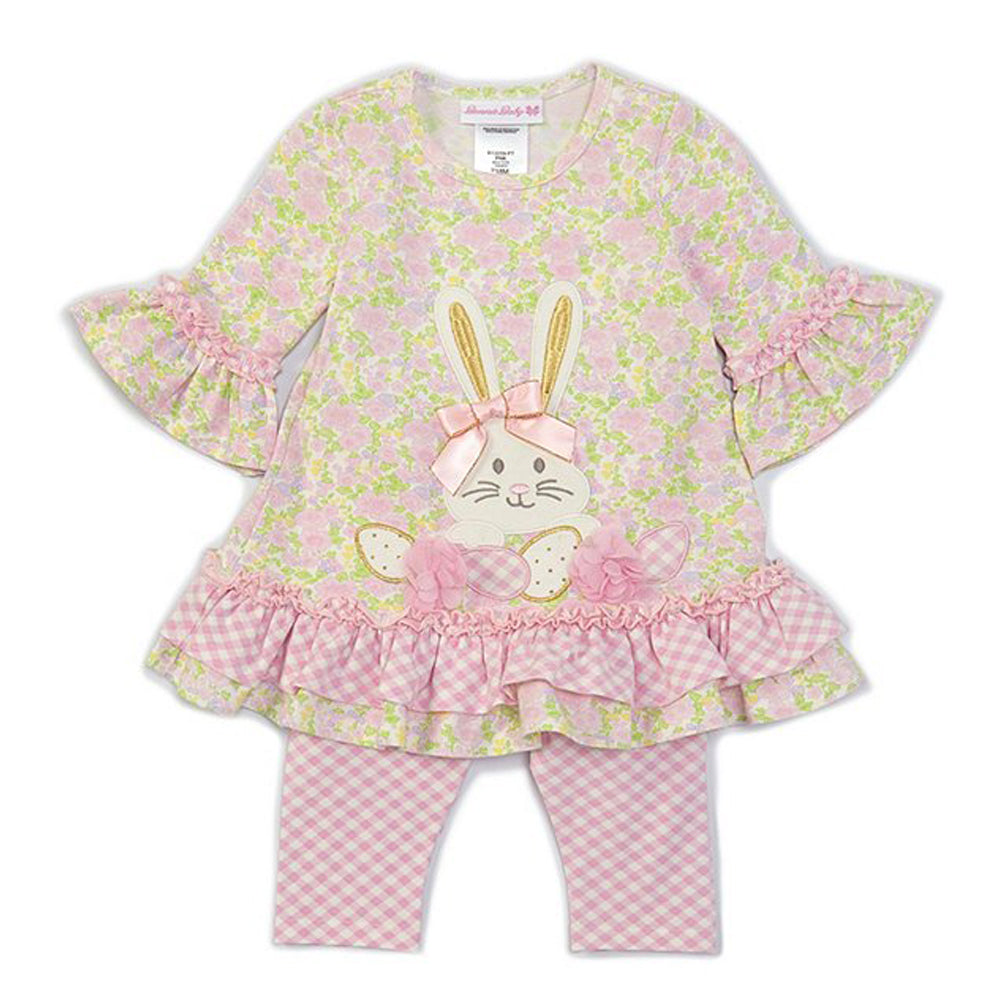 Bunny Applique Floral Top and Gingham Legging Set