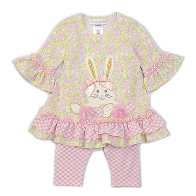 Bunny Applique Floral Top and Gingham Legging Set