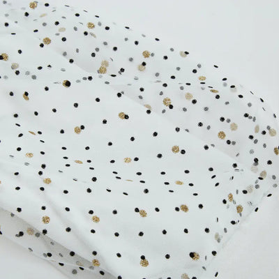 Girls White Jersey Top with Dotted Mesh Puff Sleeves
