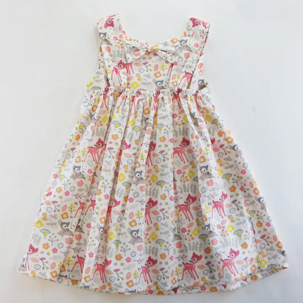 Toddler and Little Girls Deer Open Bow Back Dress