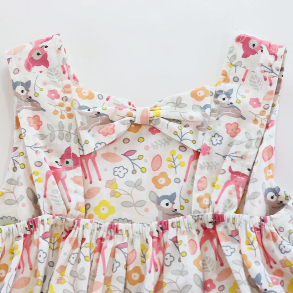 Toddler and Little Girls Deer Open Bow Back Dress