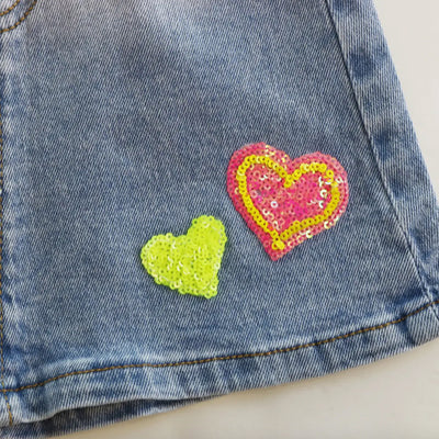 Toddler and Little Girls Sequin Hearts Denim Skirt