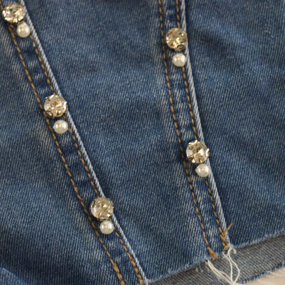 Toddler and Little Girls Rhinestone Denim Shorts