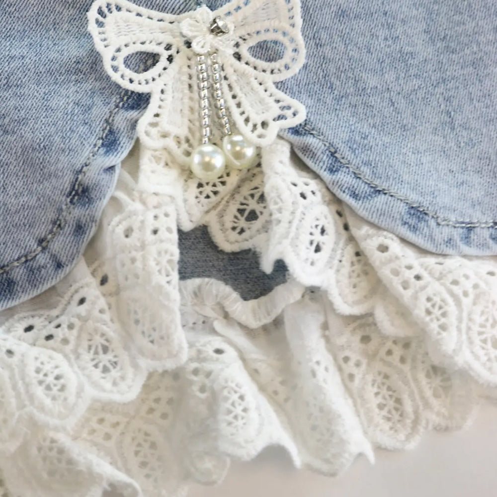 Toddler and Little Girls 2T-6 Lace Hem Denim Shorts