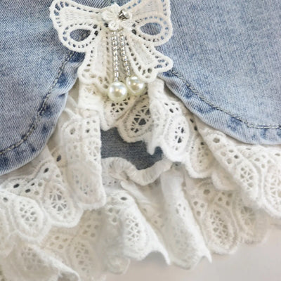 Toddler and Little Girls 2T-6 Lace Hem Denim Shorts