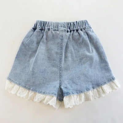 Toddler and Little Girls 2T-6 Lace Hem Denim Shorts