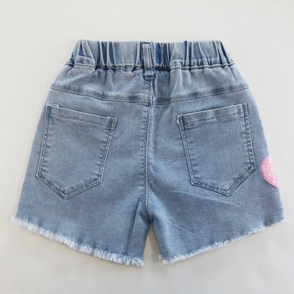 Toddler and Little Girls 2T-6 Sequin Heart and Rainbow Denim Shorts