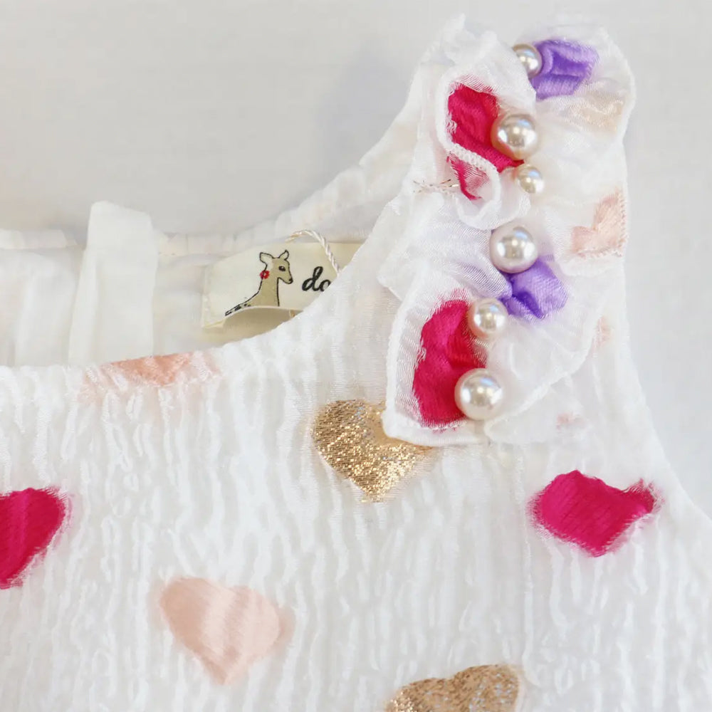 Toddler and Little Girls Heart Pattern Crinkle Dress