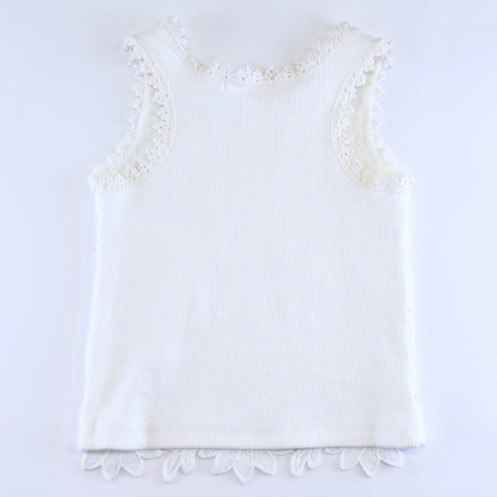 White Ribbed Back Floral Lace Sleeveless Top