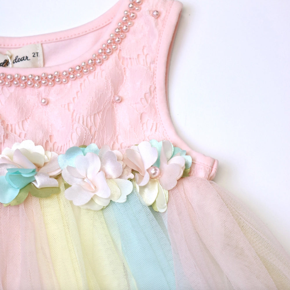 Pink Floral Applique Ombre Tulle Dress