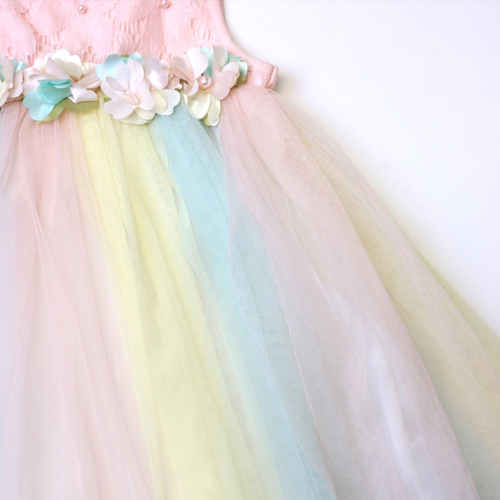 Pink Floral Applique Ombre Tulle Dress