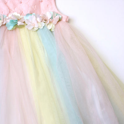 Pink Floral Applique Ombre Tulle Dress