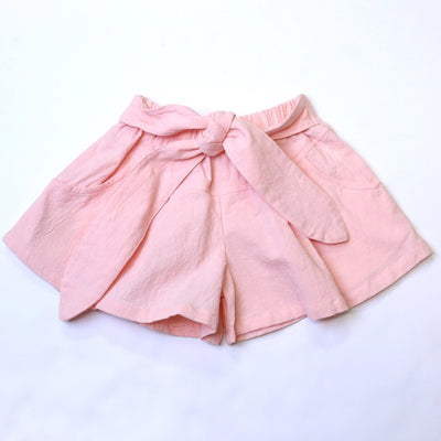 Pink Tie Front Flare Shorts