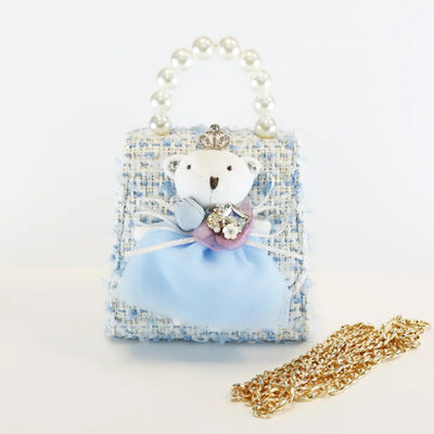 Blue Princess Bear Tweed Purse