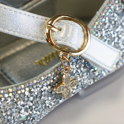 Silver Bow Back Flat Dress Shoes