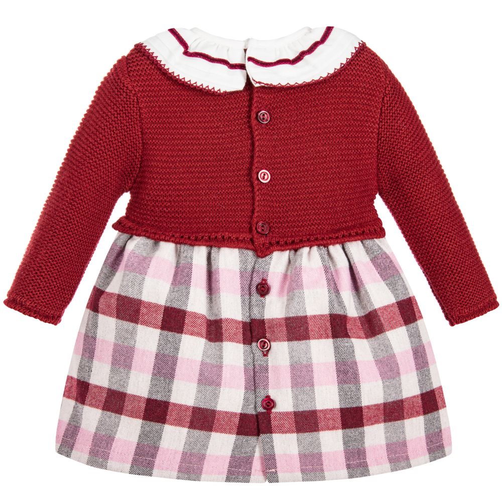 Baby Girls Red Knit and Plaid Dress