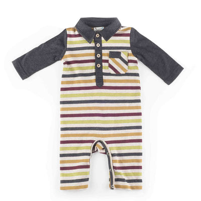 Boys Long Sleeve Multi-Striped Knit Romper