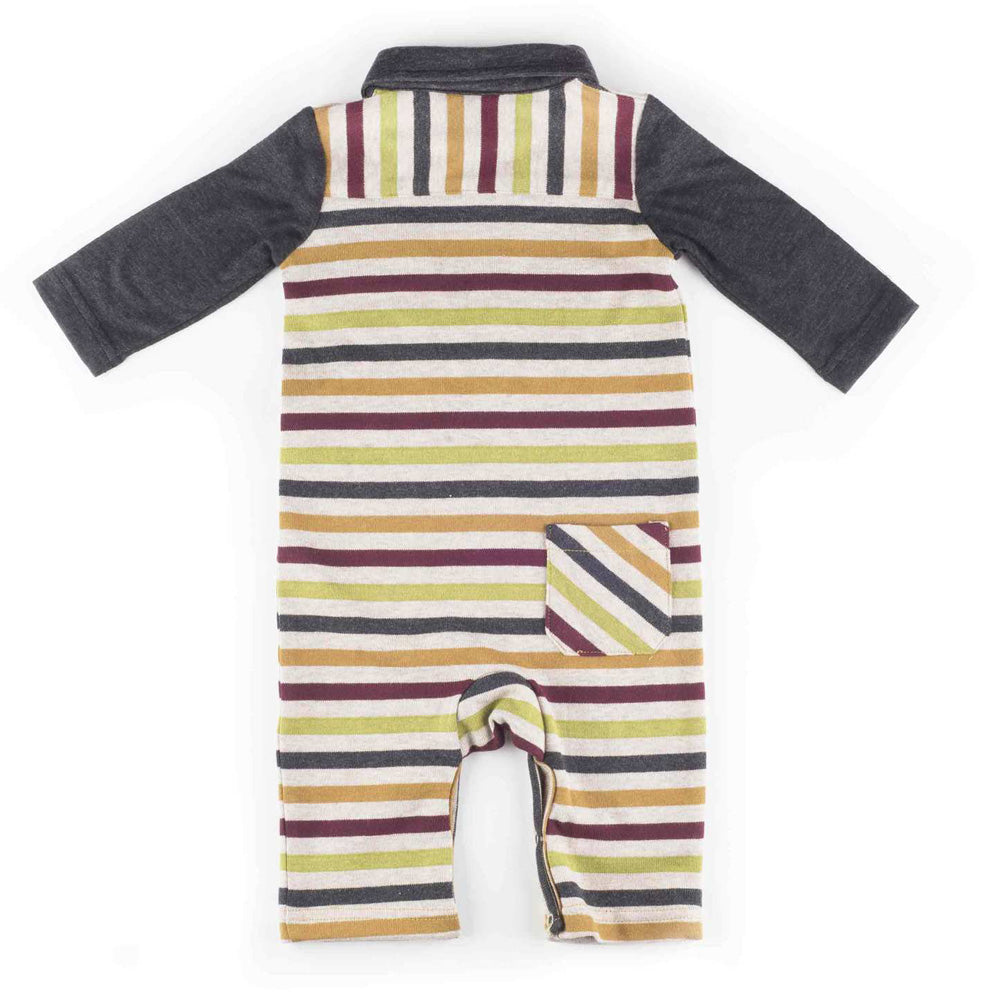 Boys Long Sleeve Multi-Striped Knit Romper