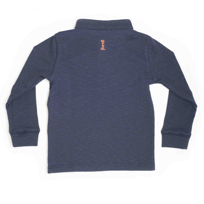 Boys Navy Slub Moose Applique Henley