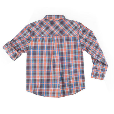 Boys Long Sleeve Orange and Brown Plaid Shirt