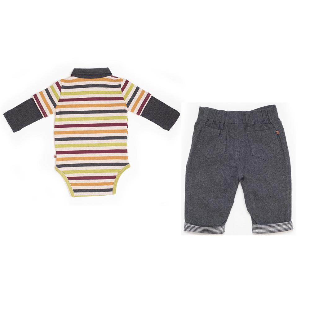 Boys Long Sleeve Multi-Stripe Onesie Flannel Pant Set