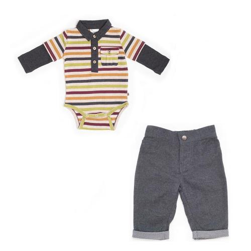 Boys Long Sleeve Multi-Stripe Onesie Flannel Pant Set