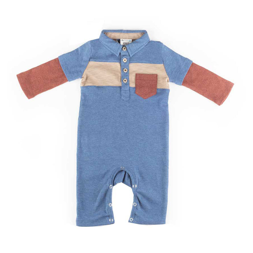 Boys Atlantic Blue Color block Romper